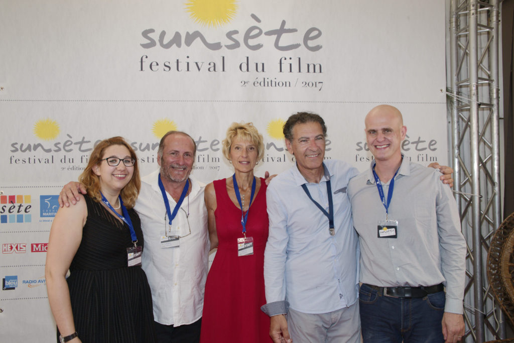 Anne-laure Bonnet-Emery, Gerard Corporon, Jeanne Corporon, Henri Cohen et Laurent Mesguich présents à l'inauguration du Sunsete Festival, 2 edition 2017  avec Alexandre Arcady, président d'honneur sur la plage privee Cote Mer à Sete