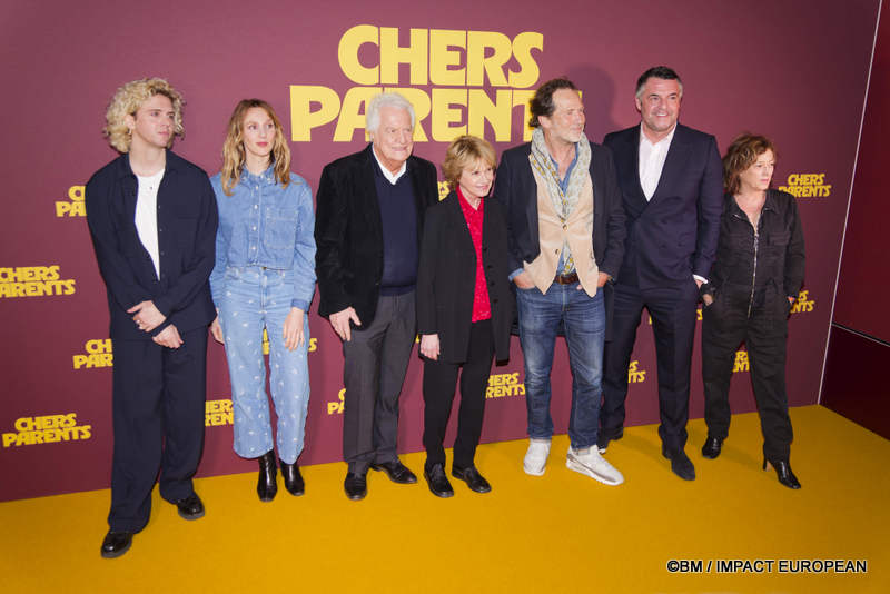 Thomas Solivérès, Pauline Clément,  André Dussollier, Miou-Miou, de son vrai nom Sylvette Herry, Emmanuel Patron, Arnaud Ducret et Armelle Patron, à l’avant-première du film «Chers Parents »