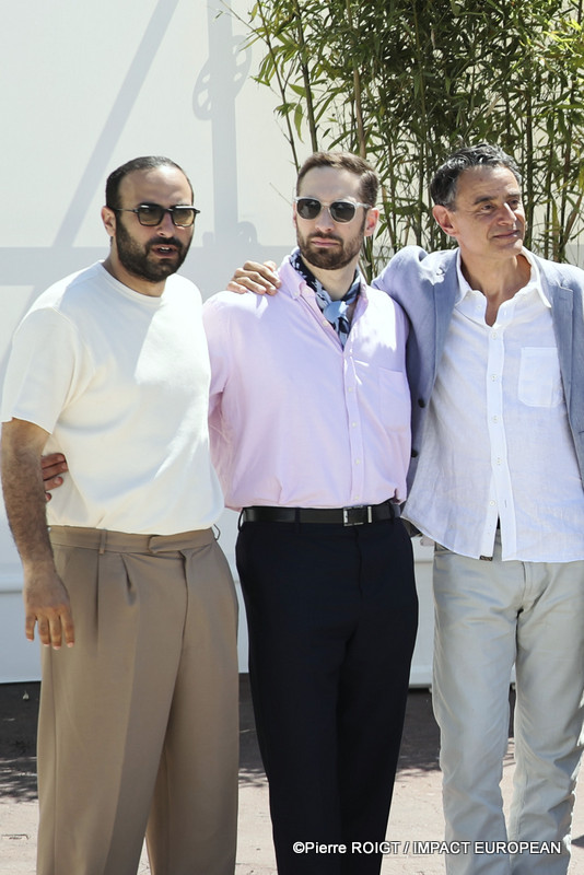 Oussama Kheddam, Maxime Pambet et Vincenzo Amato avant le photocall du film "L’OBJET DU DÉLIT" - Hors Compétition - Cannes, France. ©Pierre ROIGT / IMPACT EUROPEAN