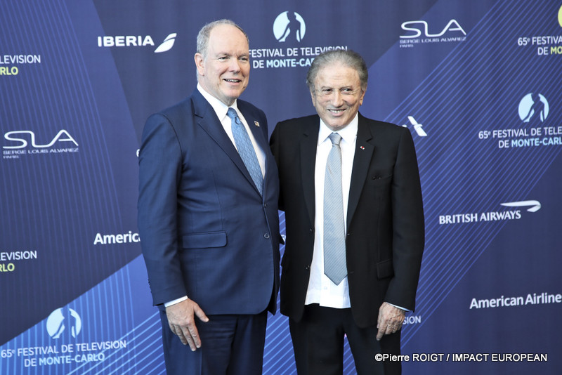 Albert II de Monaco et Michel Drucker à la 65 e édition du Festival de Télévision de Monte-Carlo, le 12 juin 2026.