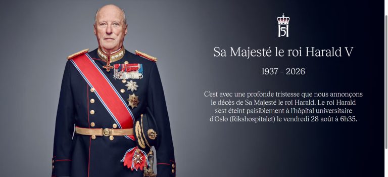 Annonce officielle de la mort du roi Harald V par la Maison royale de Norvège