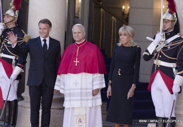 Le pape Léon XIV lors de la cérémonie officielle au palais de l’Élysée à Paris, le 25 septembre 2026